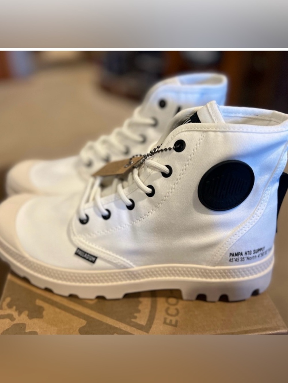 Palladium White Canvas High-Top Sneakers with Black Accents
